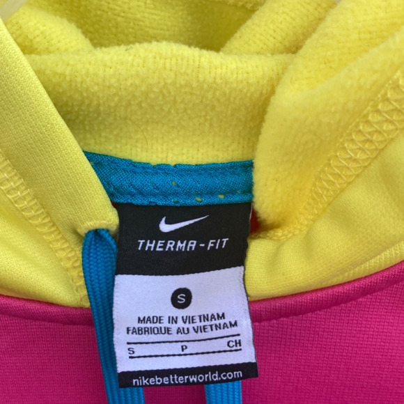 Sz S Pink/Yellow Nike Therma-Fit hoodie EUC Jrs/Teens/Young Women! Cozy! - Picture 2 of 3